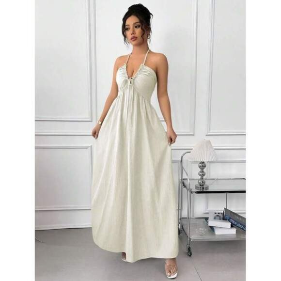 New Halter Lace Up Backless A-Line Dress - Picture 6 of 6